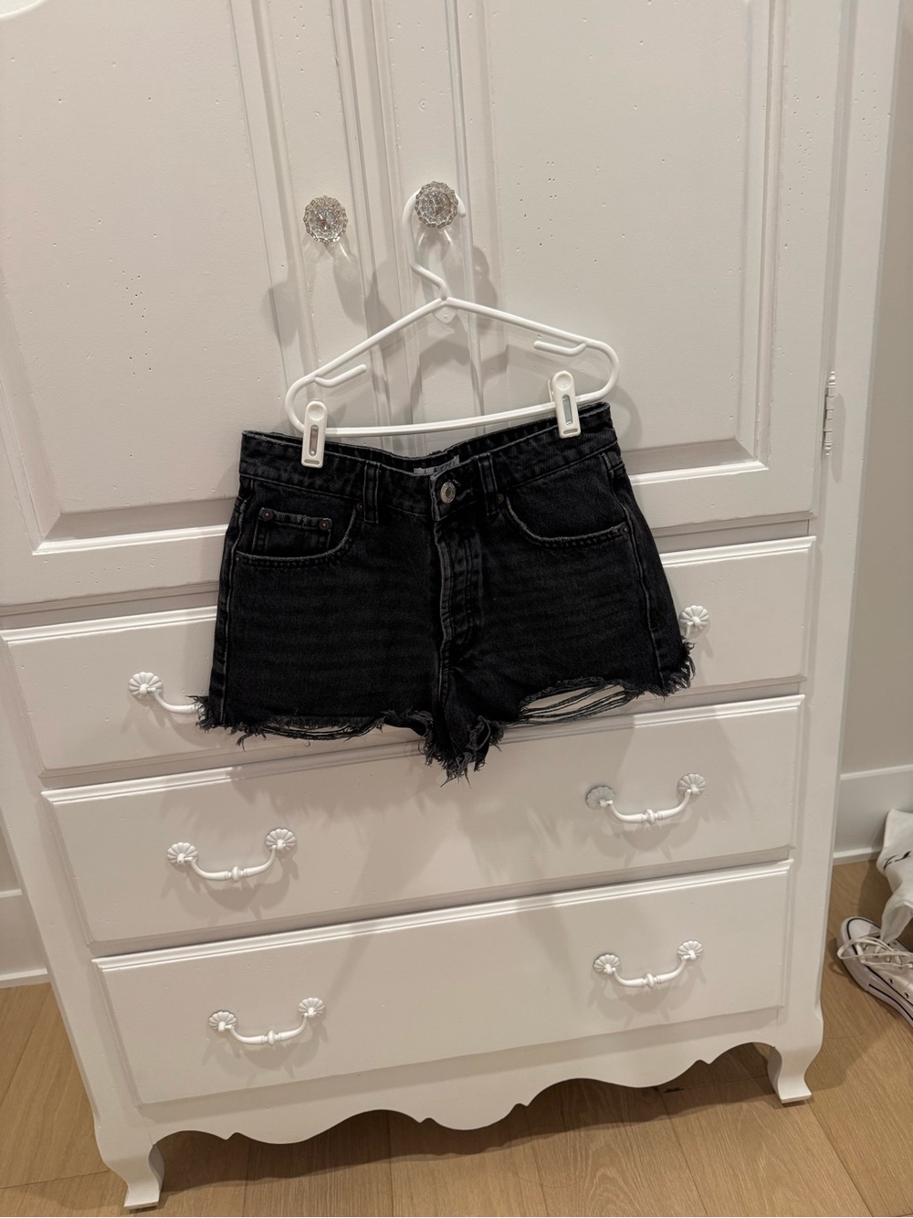 Zara Black Distressed Denim Cutoff Shorts